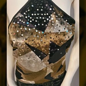 NWT EXPRESS Velvet Halter Top Geometric Sequins